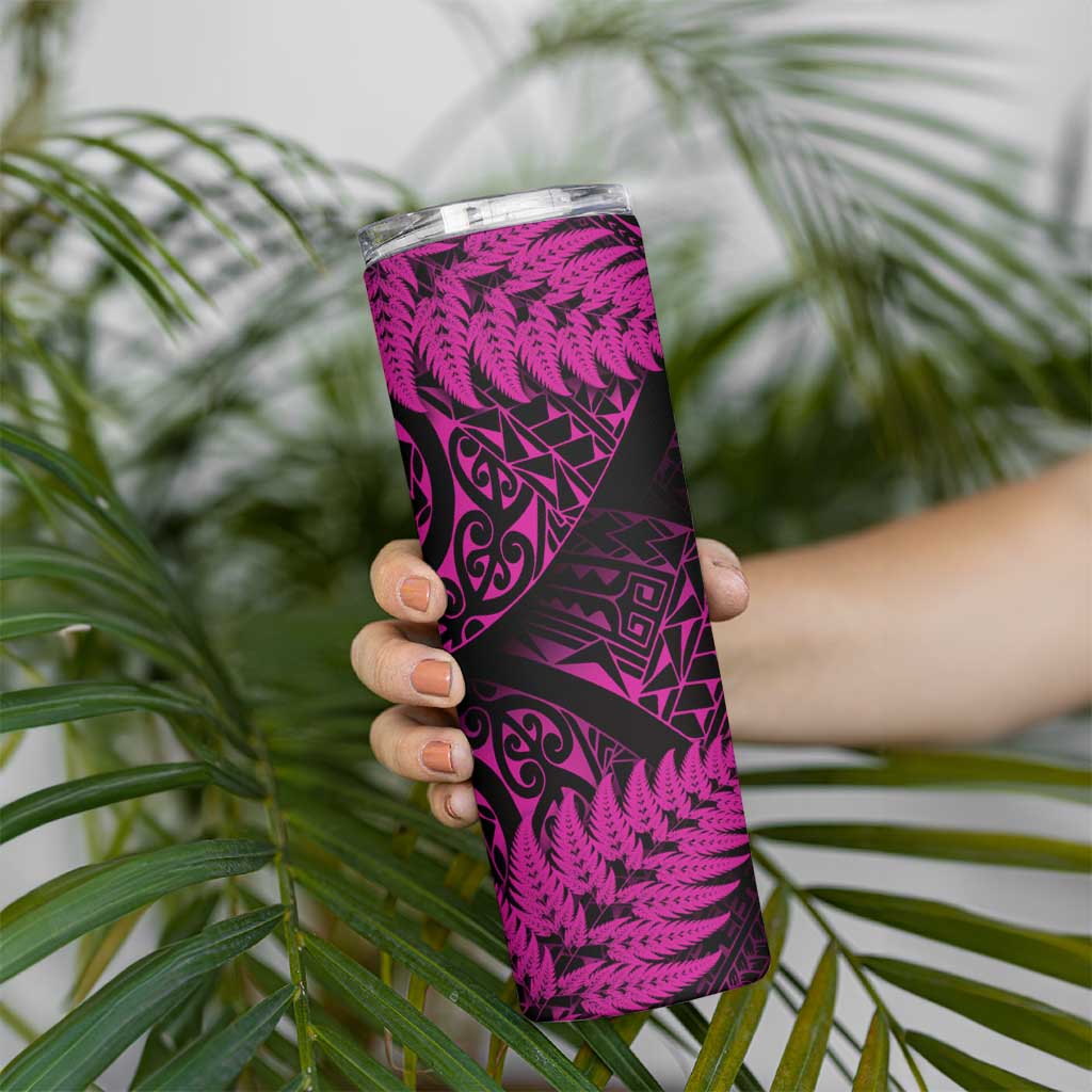 New Zealand Rugby Pacific Personalised Skinny Tumbler All Pink Maori Pasifika Fern Pattern LT9 - Polynesian Pride