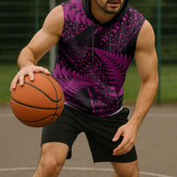 New Zealand Rugby Pacific Personalised Sleeveless Hoodie All Pink Maori Pasifika Fern Pattern - Polynesian Pride