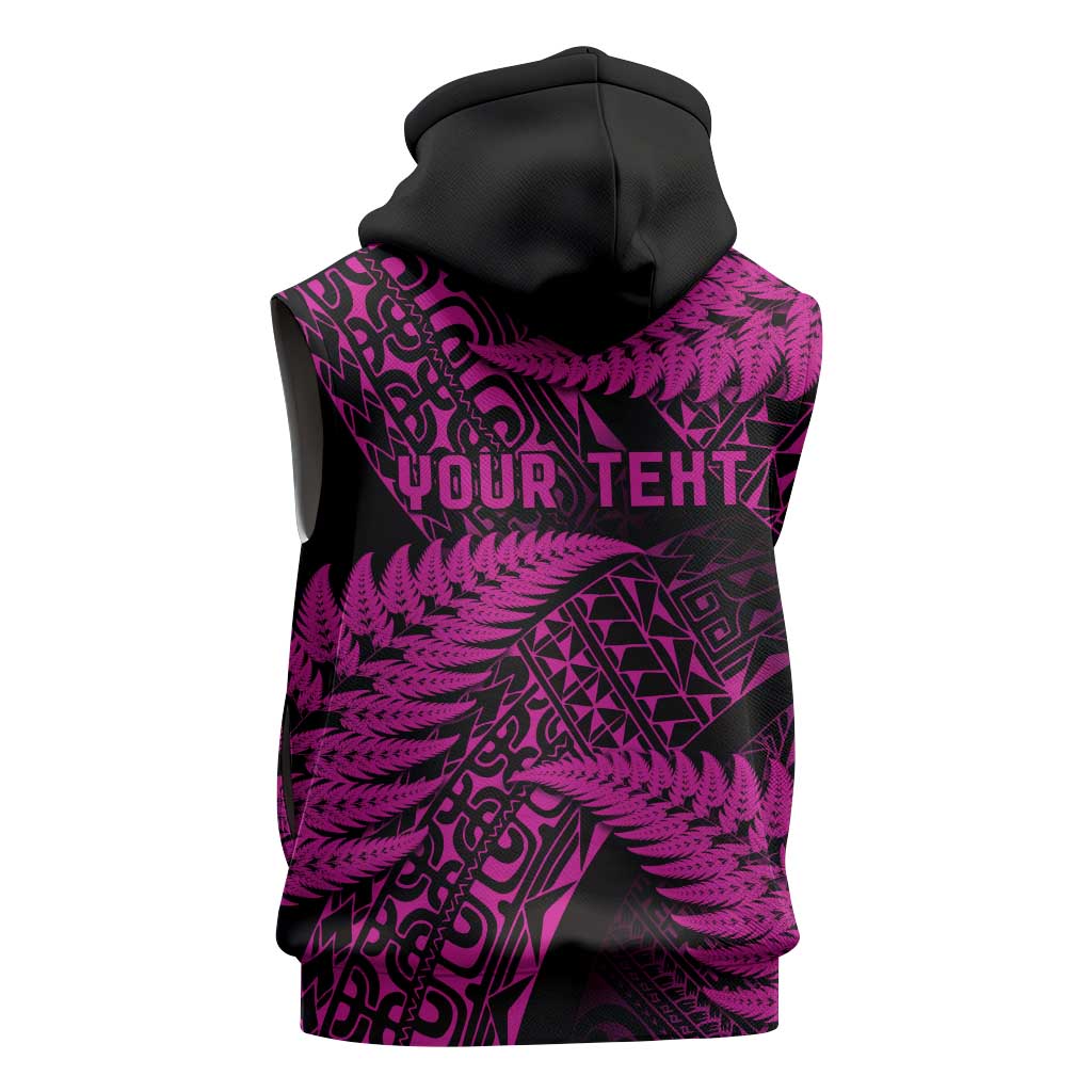 New Zealand Rugby Pacific Personalised Sleeveless Zip Hoodie All Pink Maori Pasifika Fern Pattern - Polynesian Pride