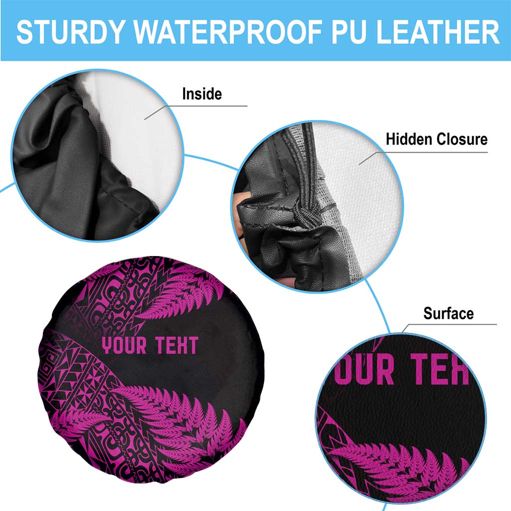 New Zealand Rugby Pacific Personalised Spare Tire Cover All Pink Maori Pasifika Fern Pattern