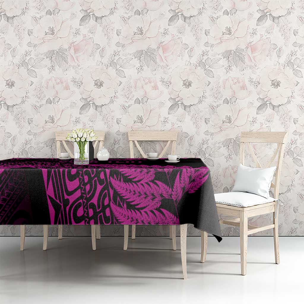 New Zealand Rugby Pacific Personalised Tablecloth All Pink Maori Pasifika Fern Pattern