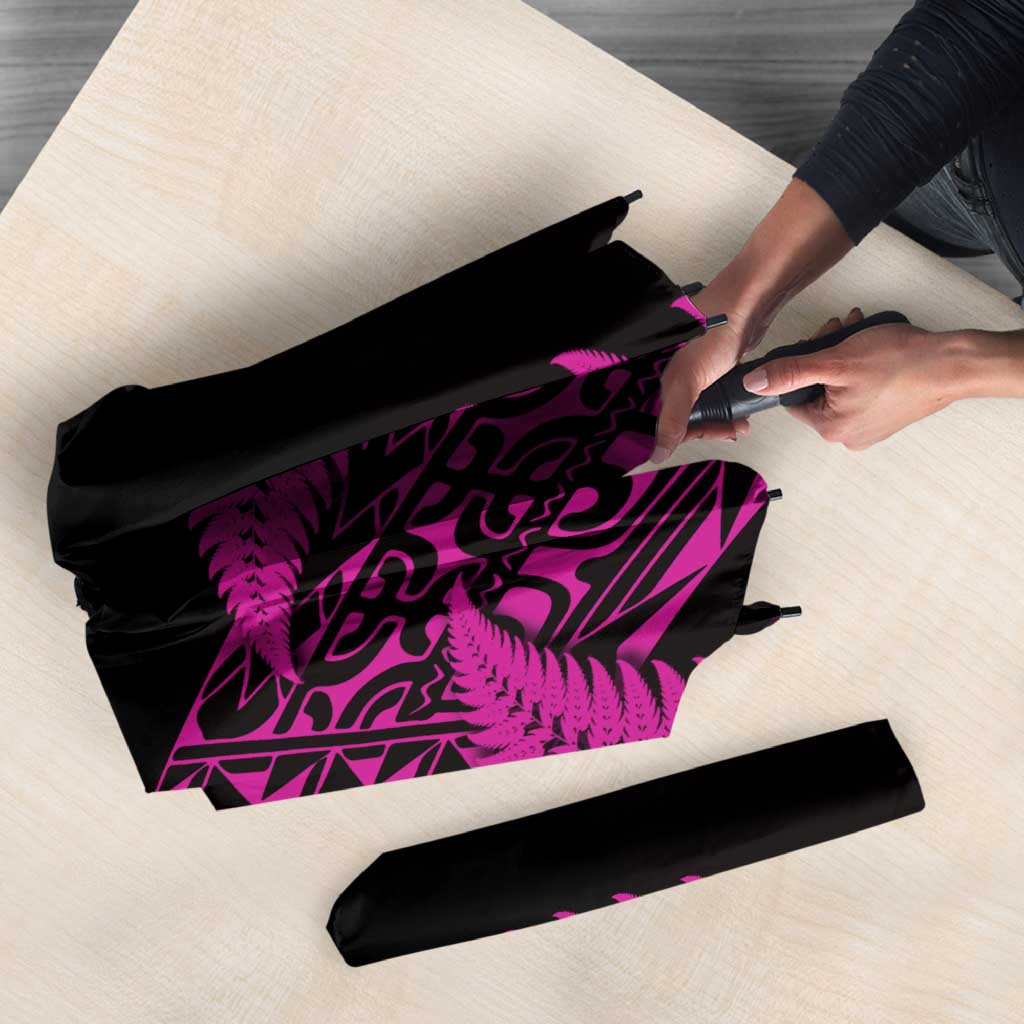 New Zealand Rugby Pacific Personalised Umbrella All Pink Maori Pasifika Fern Pattern - Polynesian Pride