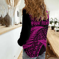 New Zealand Rugby Pacific Personalised Women Casual Shirt All Pink Maori Pasifika Fern Pattern