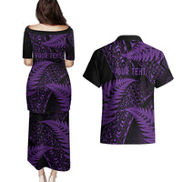 New Zealand Rugby Pacific Personalised Couples Matching Puletasi and Hawaiian Shirt All Purple Maori Pasifika Fern Pattern LT9 - Polynesian Pride