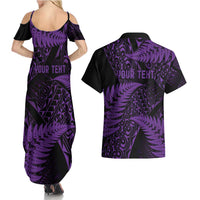New Zealand Rugby Pacific Personalised Couples Matching Summer Maxi Dress and Hawaiian Shirt All Purple Maori Pasifika Fern Pattern LT9 - Polynesian Pride
