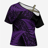 New Zealand Rugby Pacific Personalised Cross Shoulder Shirt All Purple Maori Pasifika Fern Pattern - Polynesian Pride