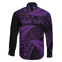 New Zealand Rugby Pacific Personalised Family Matching Long Sleeve Bodycon Dress and Hawaiian Shirt All Purple Maori Pasifika Fern Pattern LT9 - Polynesian Pride