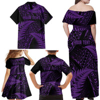 New Zealand Rugby Pacific Personalised Family Matching Off Shoulder Maxi Dress and Hawaiian Shirt All Purple Maori Pasifika Fern Pattern LT9 - Polynesian Pride