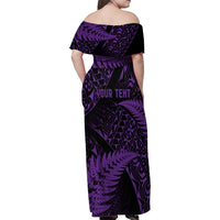 New Zealand Rugby Pacific Personalised Family Matching Off Shoulder Maxi Dress and Hawaiian Shirt All Purple Maori Pasifika Fern Pattern LT9 - Polynesian Pride