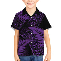 New Zealand Rugby Pacific Personalised Family Matching Off Shoulder Maxi Dress and Hawaiian Shirt All Purple Maori Pasifika Fern Pattern LT9 Son's Shirt Purple - Polynesian Pride