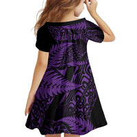 New Zealand Rugby Pacific Personalised Family Matching Off Shoulder Short Dress and Hawaiian Shirt All Purple Maori Pasifika Fern Pattern LT9 - Polynesian Pride