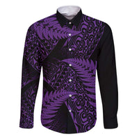 New Zealand Rugby Pacific Personalised Family Matching Off Shoulder Short Dress and Hawaiian Shirt All Purple Maori Pasifika Fern Pattern LT9 Dad's Shirt - Long Sleeve Purple - Polynesian Pride