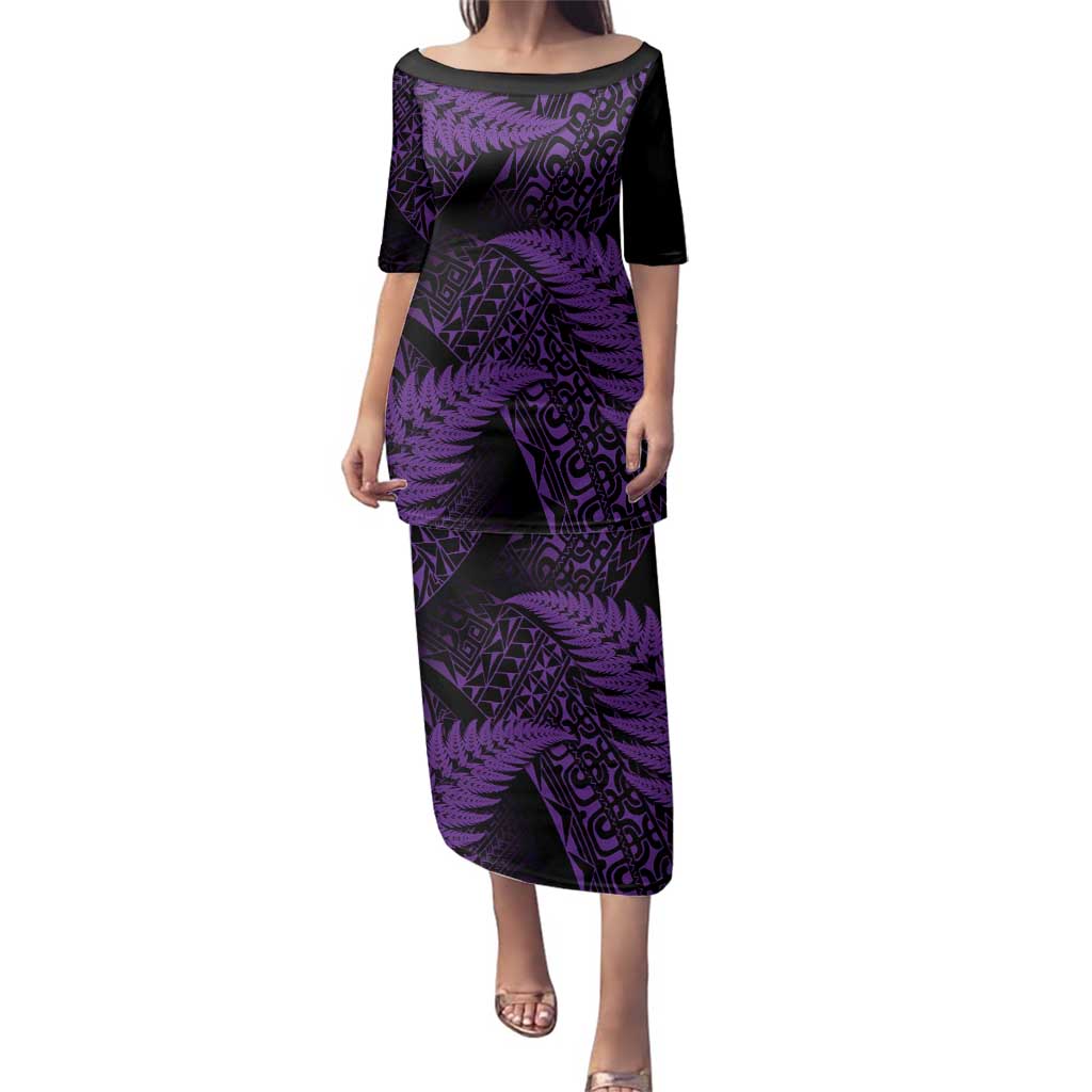 New Zealand Rugby Pacific Personalised Family Matching Puletasi and Hawaiian Shirt All Purple Maori Pasifika Fern Pattern LT9 Mom's Dress Purple - Polynesian Pride