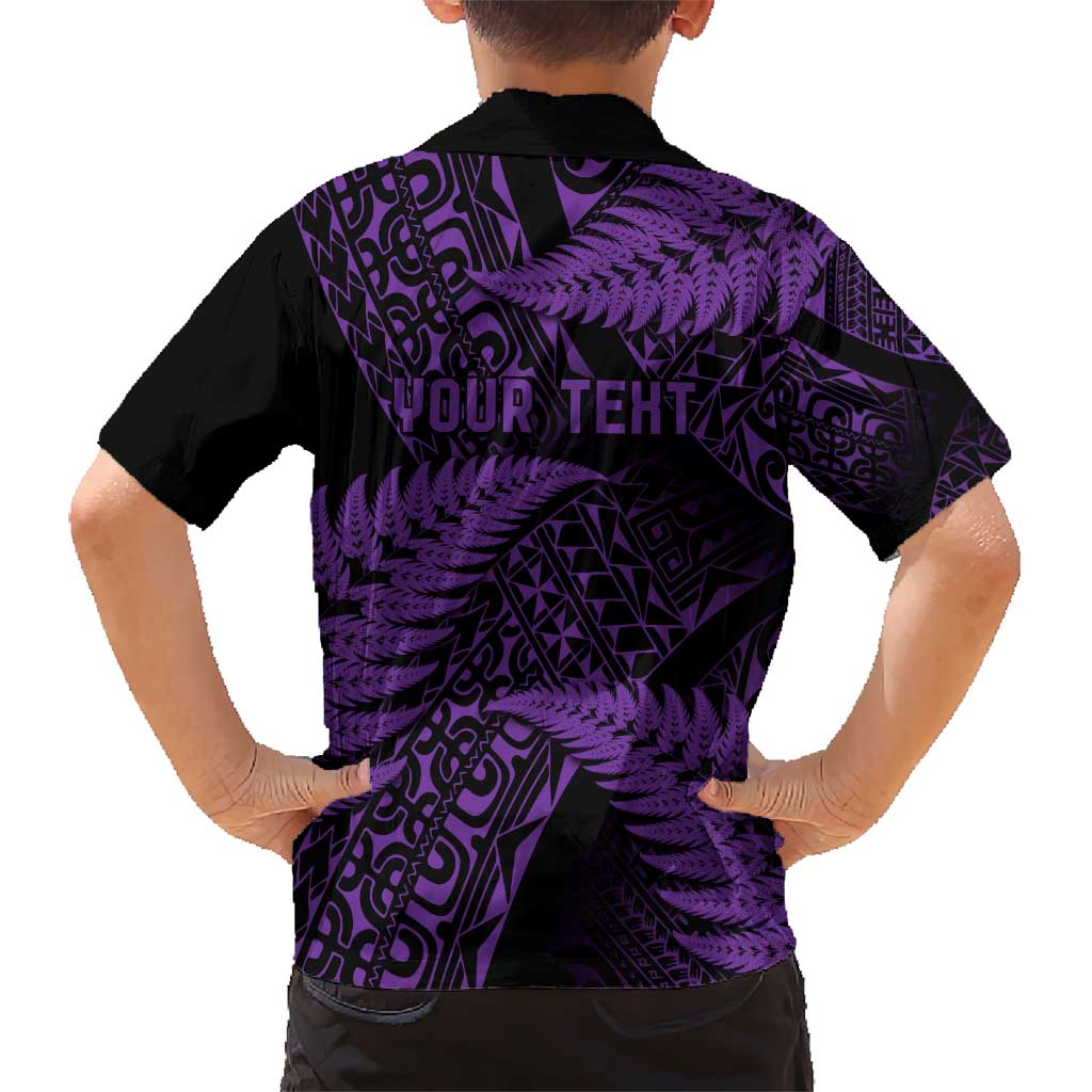 New Zealand Rugby Pacific Personalised Family Matching Short Sleeve Bodycon Dress and Hawaiian Shirt All Purple Maori Pasifika Fern Pattern LT9 - Polynesian Pride