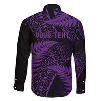 New Zealand Rugby Pacific Personalised Family Matching Short Sleeve Bodycon Dress and Hawaiian Shirt All Purple Maori Pasifika Fern Pattern LT9 - Polynesian Pride