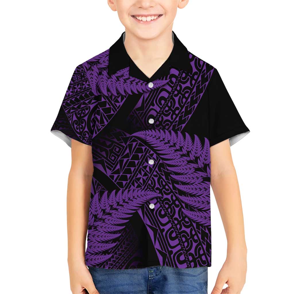 New Zealand Rugby Pacific Personalised Family Matching Summer Maxi Dress and Hawaiian Shirt All Purple Maori Pasifika Fern Pattern LT9 Son's Shirt Purple - Polynesian Pride