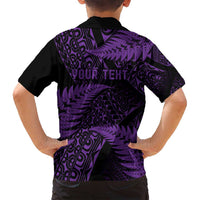 New Zealand Rugby Pacific Personalised Family Matching Tank Maxi Dress and Hawaiian Shirt All Purple Maori Pasifika Fern Pattern LT9 - Polynesian Pride