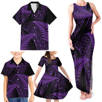 New Zealand Rugby Pacific Personalised Family Matching Tank Maxi Dress and Hawaiian Shirt All Purple Maori Pasifika Fern Pattern LT9 - Polynesian Pride