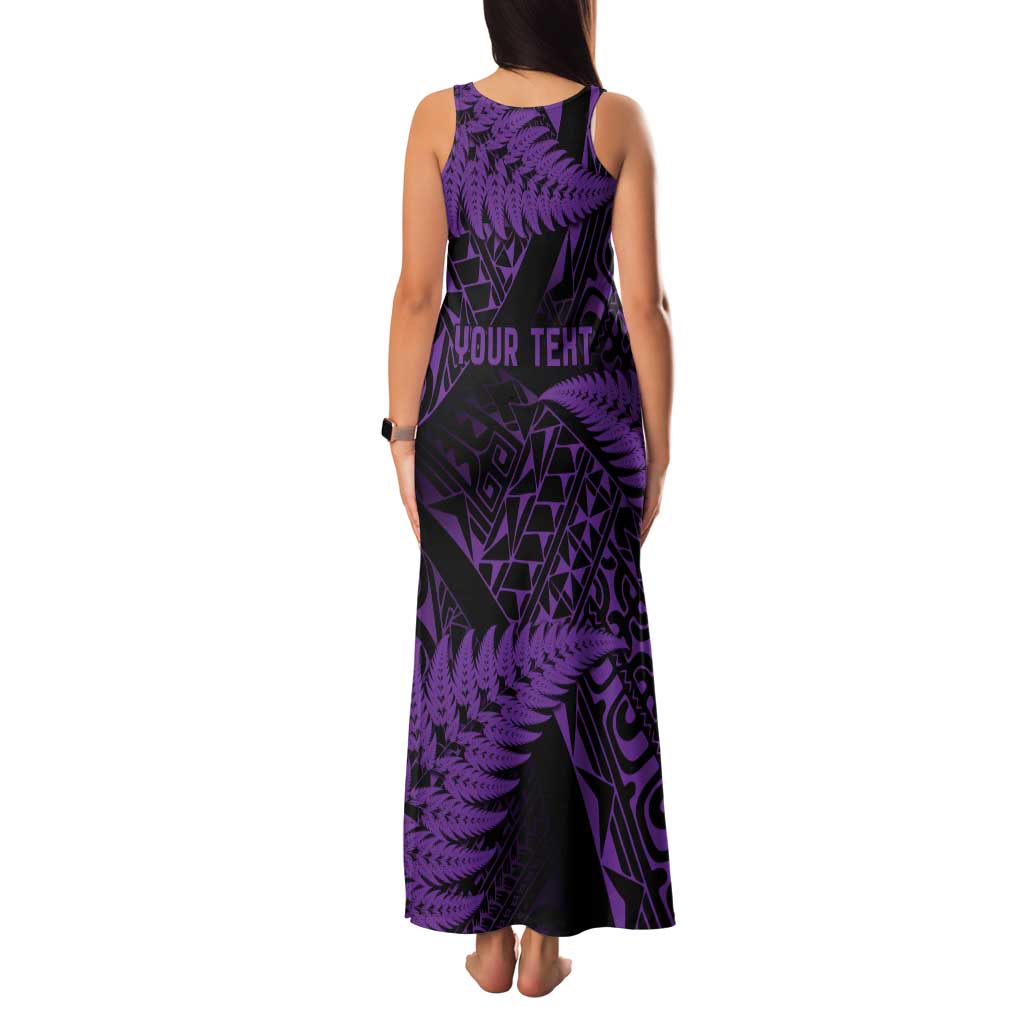 New Zealand Rugby Pacific Personalised Family Matching Tank Maxi Dress and Hawaiian Shirt All Purple Maori Pasifika Fern Pattern LT9 - Polynesian Pride