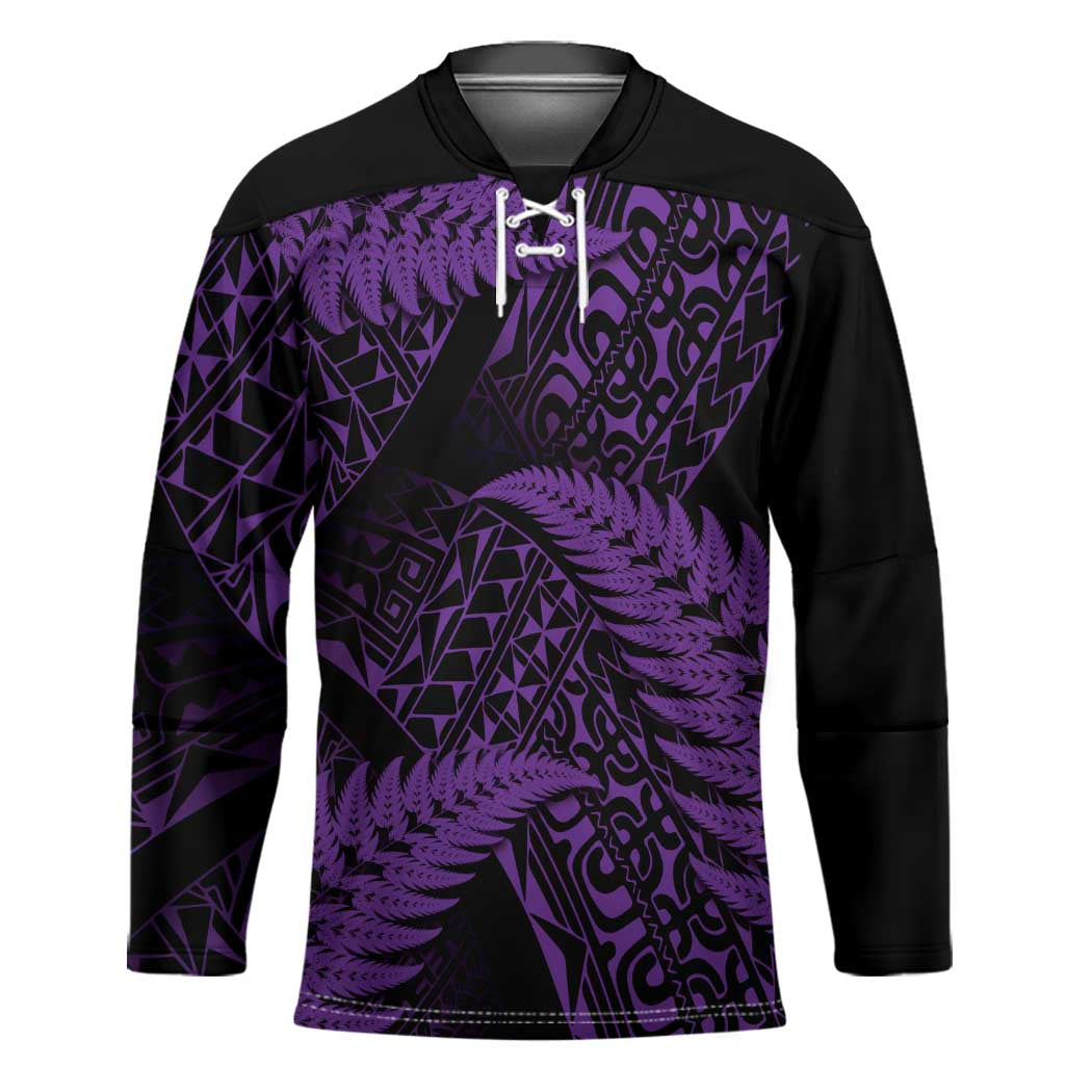 New Zealand Rugby Pacific Personalised Hockey Jersey All Purple Maori Pasifika Fern Pattern - Polynesian Pride
