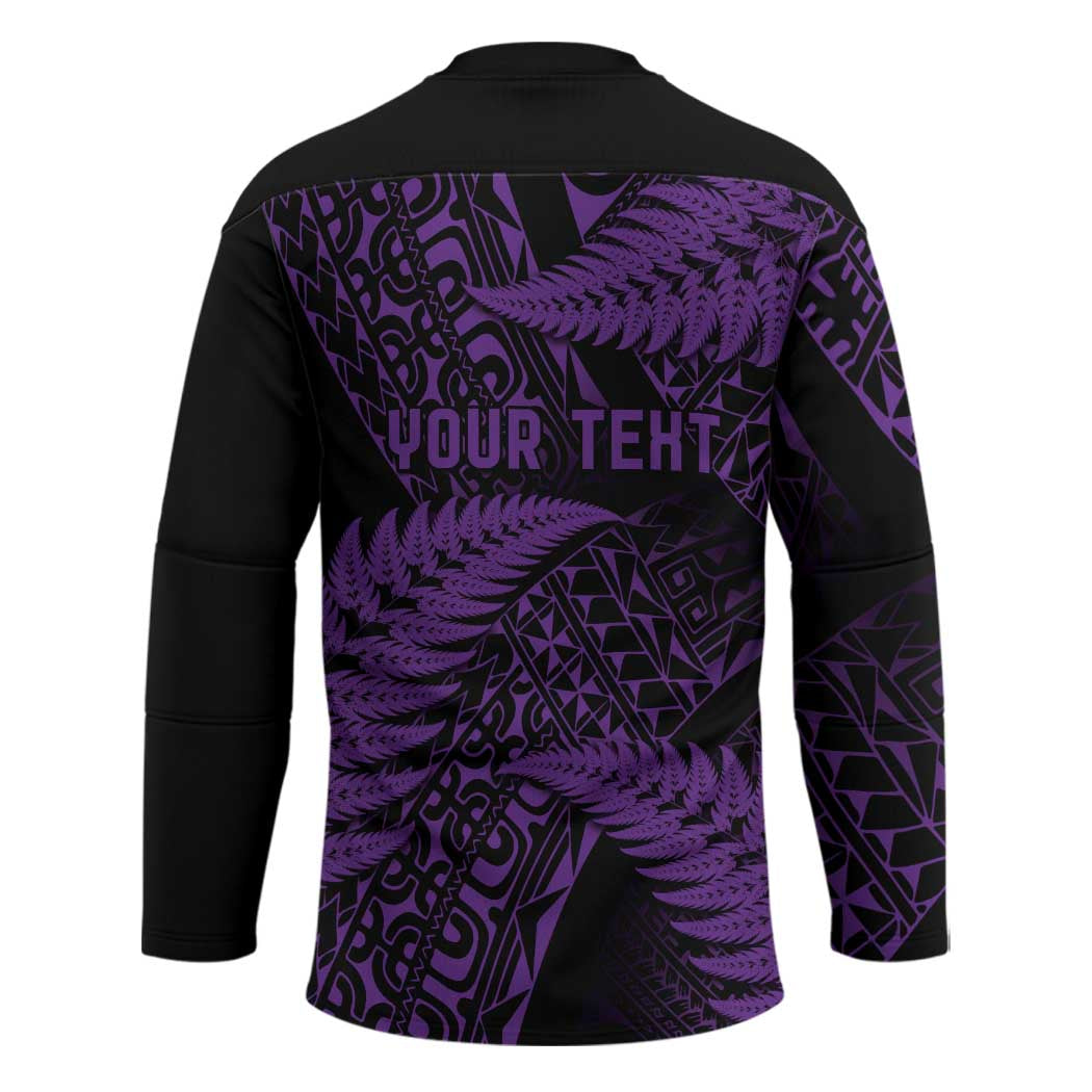 New Zealand Rugby Pacific Personalised Hockey Jersey All Purple Maori Pasifika Fern Pattern - Polynesian Pride