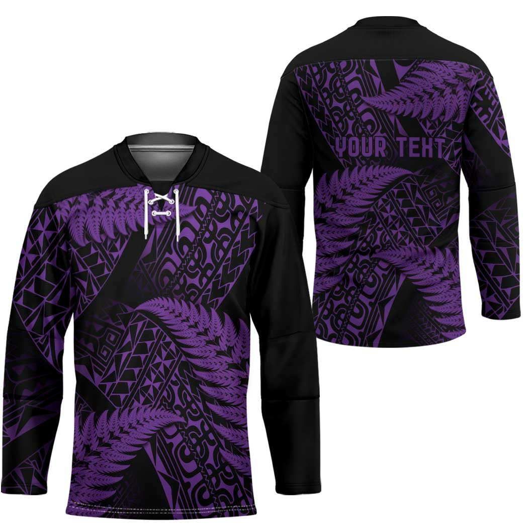New Zealand Rugby Pacific Personalised Hockey Jersey All Purple Maori Pasifika Fern Pattern - Polynesian Pride