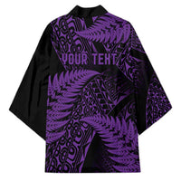 New Zealand Rugby Pacific Personalised Kimono All Purple Maori Pasifika Fern Pattern - Polynesian Pride