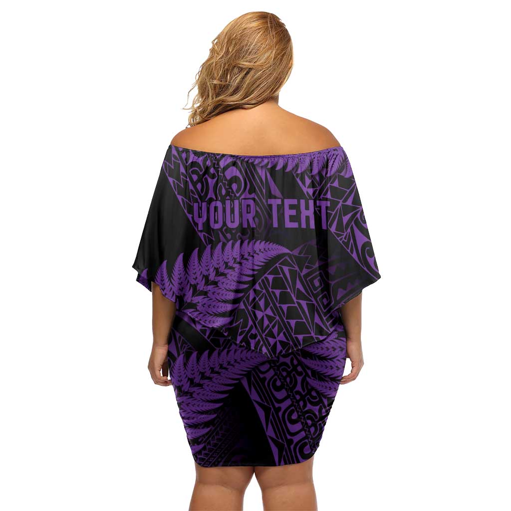 New Zealand Rugby Pacific Personalised Off Shoulder Short Dress All Purple Maori Pasifika Fern Pattern
