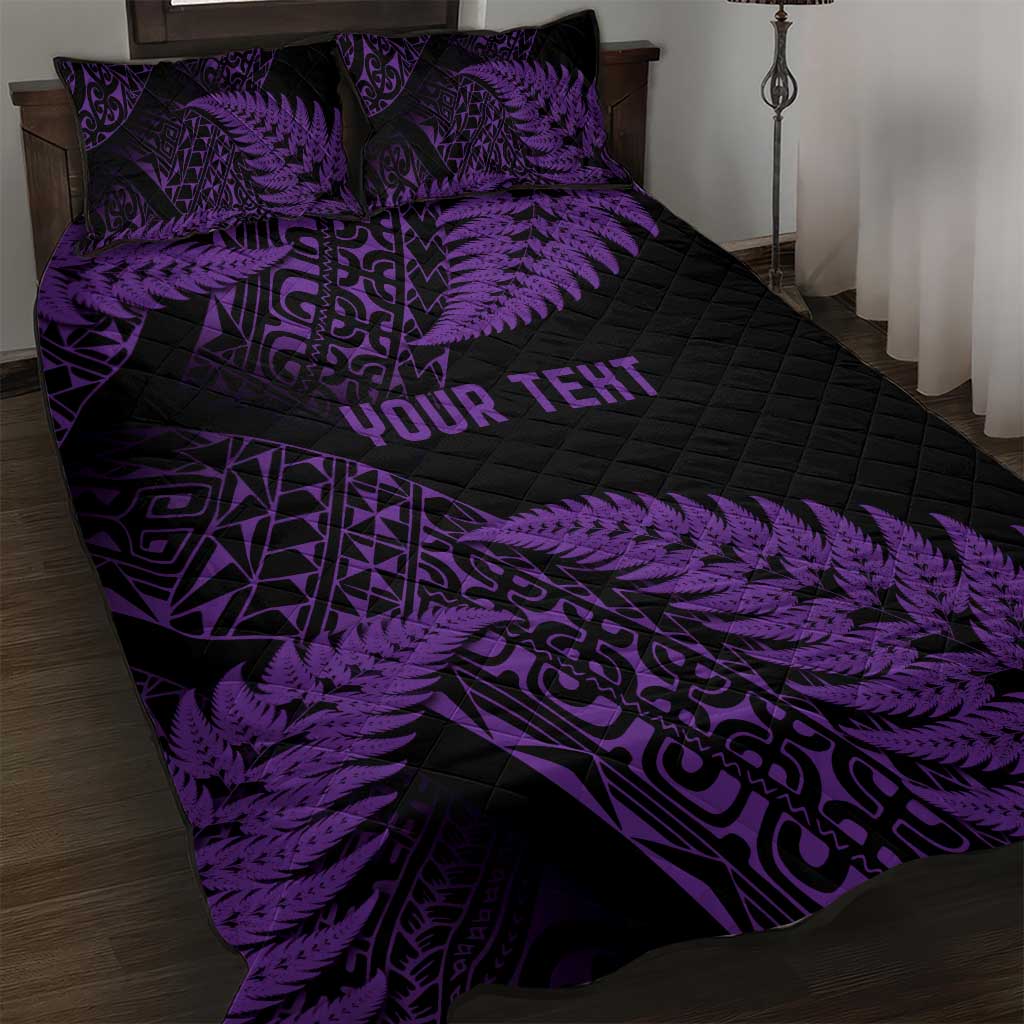 New Zealand Rugby Pacific Personalised Quilt Bed Set All Purple Maori Pasifika Fern Pattern LT9 Purple - Polynesian Pride