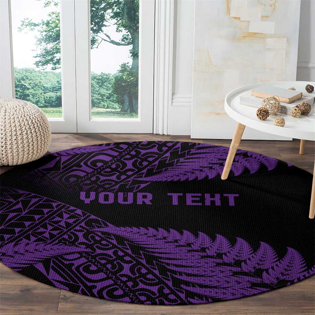 New Zealand Rugby Pacific Personalised Round Carpet All Purple Maori Pasifika Fern Pattern