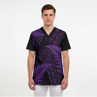 New Zealand Rugby Pacific Personalised Scrub Top All Purple Maori Pasifika Fern Pattern - Polynesian Pride