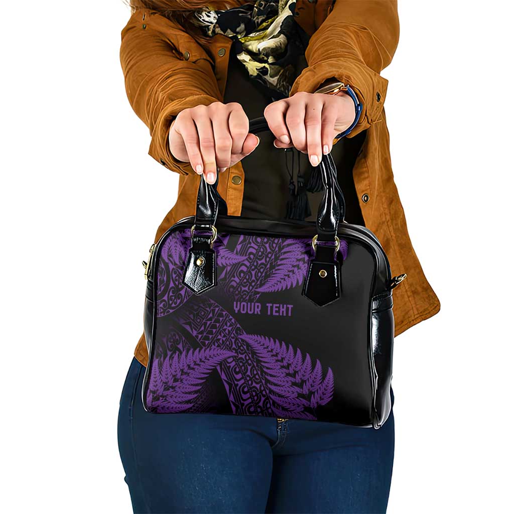 New Zealand Rugby Pacific Personalised Shoulder Handbag All Purple Maori Pasifika Fern Pattern