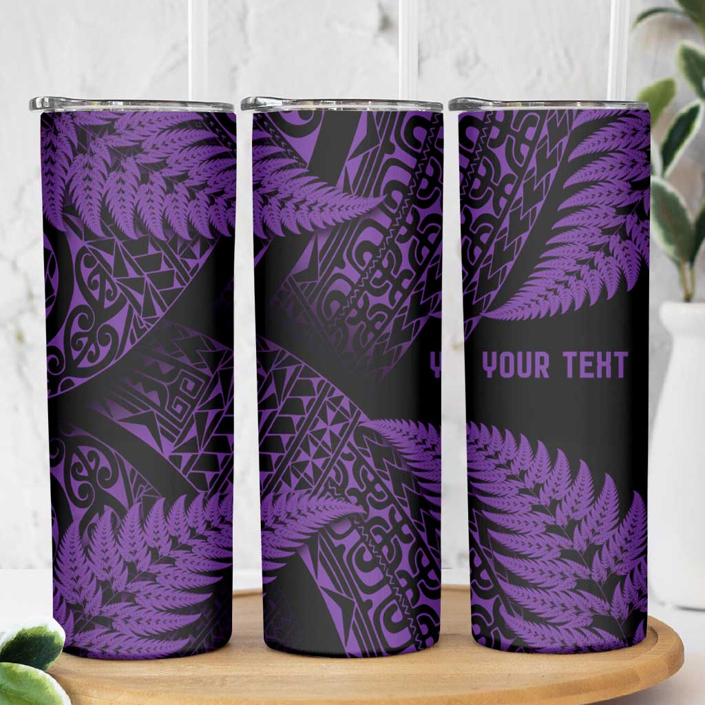 New Zealand Rugby Pacific Personalised Skinny Tumbler All Purple Maori Pasifika Fern Pattern LT9 - Polynesian Pride