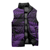 New Zealand Rugby Pacific Personalised Sleeveless Puffer Jacket All Purple Maori Pasifika Fern Pattern - Polynesian Pride