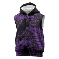 New Zealand Rugby Pacific Personalised Sleeveless Zip Hoodie All Purple Maori Pasifika Fern Pattern - Polynesian Pride