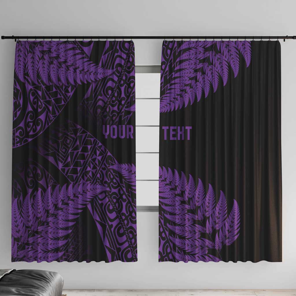 New Zealand Rugby Pacific Personalised Window Curtain All Purple Maori Pasifika Fern Pattern LT9 With Hooks Purple - Polynesian Pride