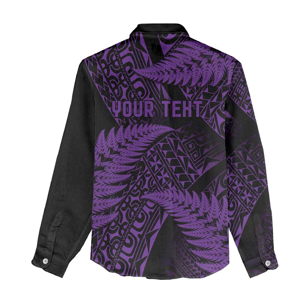 New Zealand Rugby Pacific Personalised Women Casual Shirt All Purple Maori Pasifika Fern Pattern LT9 - Polynesian Pride