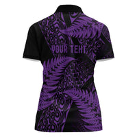 New Zealand Rugby Pacific Personalised Women Polo Shirt All Purple Maori Pasifika Fern Pattern