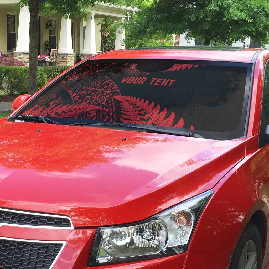 New Zealand Rugby Pacific Personalised Auto Sun Shade All Red Maori Pasifika Fern Pattern - Polynesian Pride