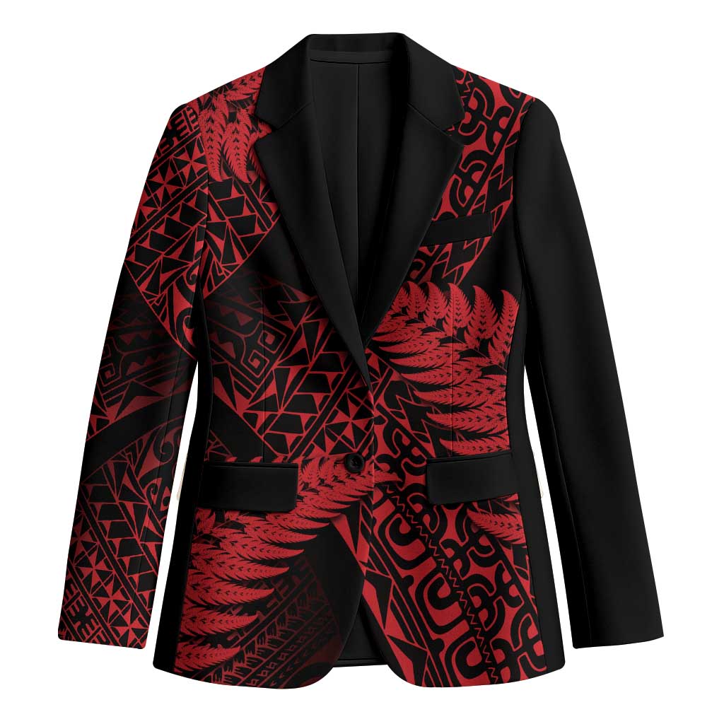 New Zealand Rugby Pacific Personalised Blazer All Red Maori Pasifika Fern Pattern LT9 Unisex Red - Polynesian Pride