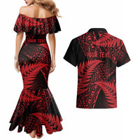 New Zealand Rugby Pacific Personalised Couples Matching Mermaid Dress and Hawaiian Shirt All Red Maori Pasifika Fern Pattern LT9 - Polynesian Pride