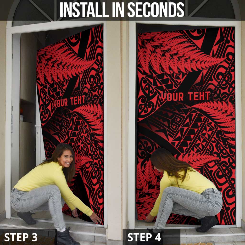 New Zealand Rugby Pacific Personalised Door Cover All Red Maori Pasifika Fern Pattern - Polynesian Pride