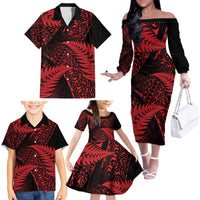 New Zealand Rugby Pacific Personalised Family Matching Off The Shoulder Long Sleeve Dress and Hawaiian Shirt All Red Maori Pasifika Fern Pattern LT9 - Polynesian Pride
