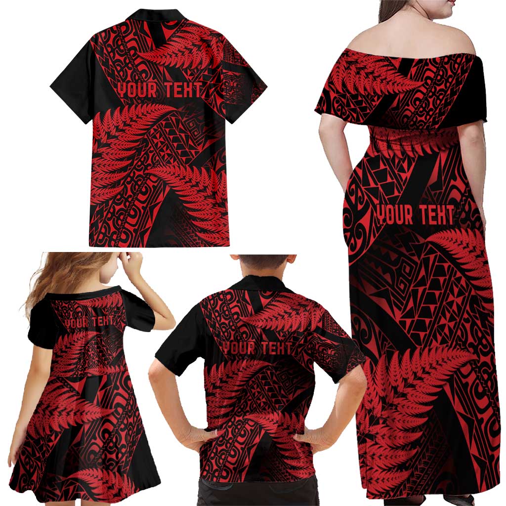 New Zealand Rugby Pacific Personalised Family Matching Off Shoulder Maxi Dress and Hawaiian Shirt All Red Maori Pasifika Fern Pattern LT9 - Polynesian Pride