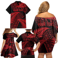 New Zealand Rugby Pacific Personalised Family Matching Off Shoulder Short Dress and Hawaiian Shirt All Red Maori Pasifika Fern Pattern LT9 - Polynesian Pride