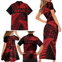 New Zealand Rugby Pacific Personalised Family Matching Short Sleeve Bodycon Dress and Hawaiian Shirt All Red Maori Pasifika Fern Pattern LT9 - Polynesian Pride