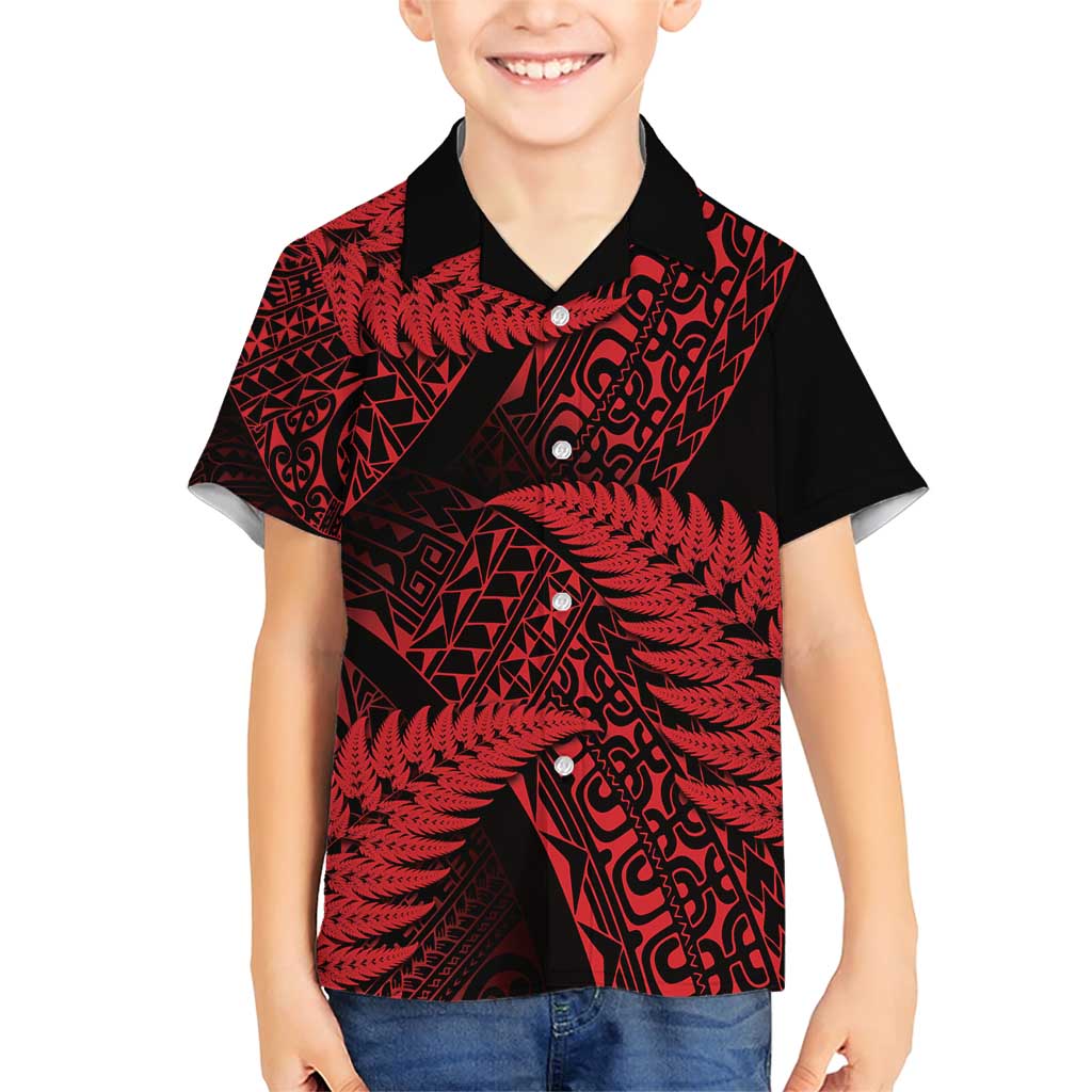 New Zealand Rugby Pacific Personalised Family Matching Short Sleeve Bodycon Dress and Hawaiian Shirt All Red Maori Pasifika Fern Pattern LT9 Son's Shirt Red - Polynesian Pride