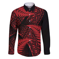 New Zealand Rugby Pacific Personalised Family Matching Summer Maxi Dress and Hawaiian Shirt All Red Maori Pasifika Fern Pattern LT9 Dad's Shirt - Long Sleeve Red - Polynesian Pride
