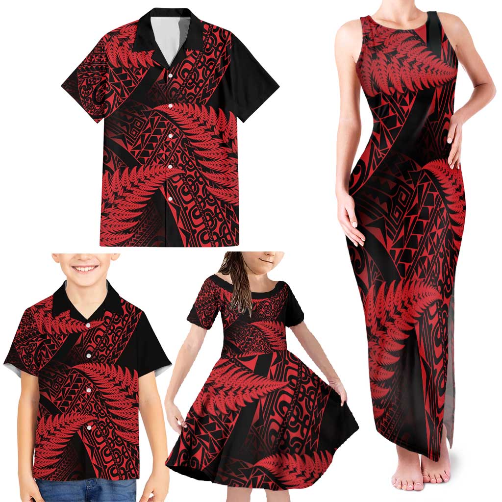 New Zealand Rugby Pacific Personalised Family Matching Tank Maxi Dress and Hawaiian Shirt All Red Maori Pasifika Fern Pattern LT9 - Polynesian Pride