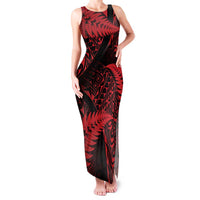 New Zealand Rugby Pacific Personalised Family Matching Tank Maxi Dress and Hawaiian Shirt All Red Maori Pasifika Fern Pattern LT9 Mom's Dress Red - Polynesian Pride